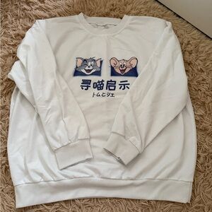 oversized white tom and jerry sweatshirt